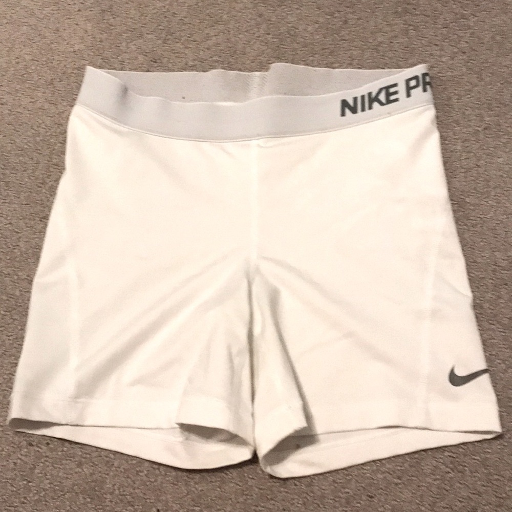 WHITE NIKE PRO SLIDING SHORTS
